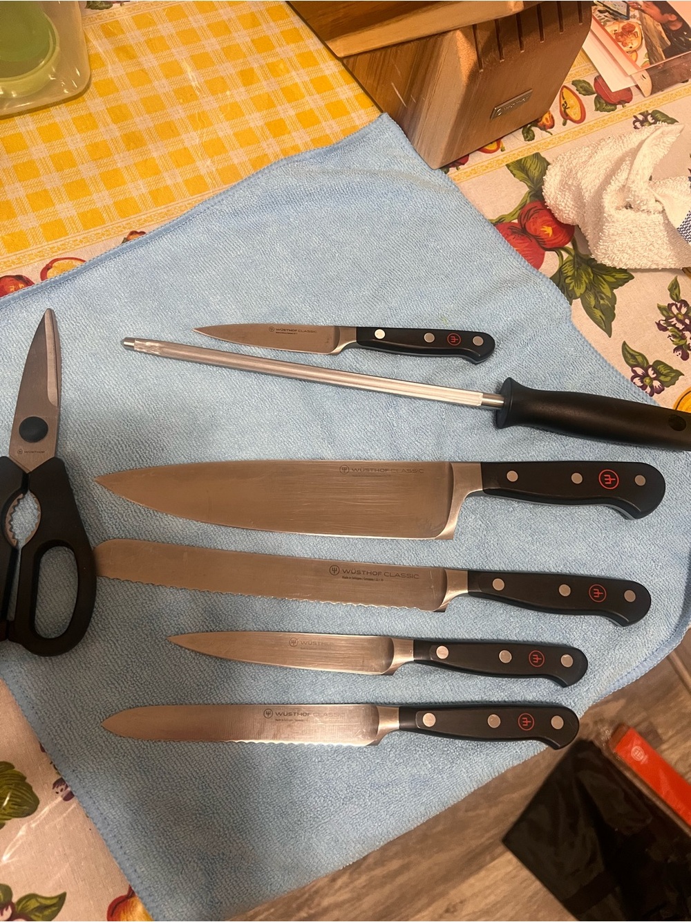 Wusthof Classic Black Handle 8-Piece Knife Set with Steel and Shears